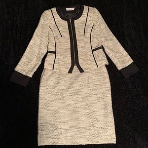 CALVIN KLEIN Zip Blazer & Pencil Skirt Tweed Set
